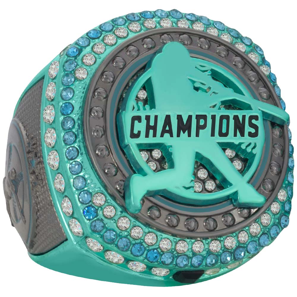 Success Awards | Baseball Legacy Championship Rings- Black & Teal Baseball Legacy Championship Rings- Black & Teal